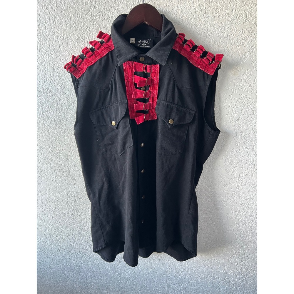 SHRINE Hollywood California Sleeveless Black Red Studded Vest Top M Goth Grudge - Picture 4 of 12